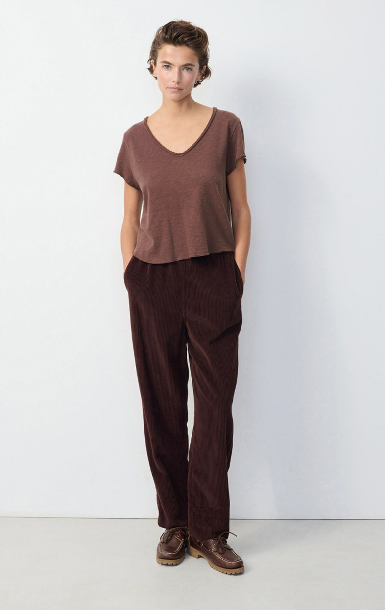 American Vintage Womens V Neck T.Shirt Sonoma - Vintage Chocolate