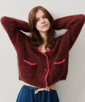 American Vintage BYM19A Cardigan - Burgandy Black Melange