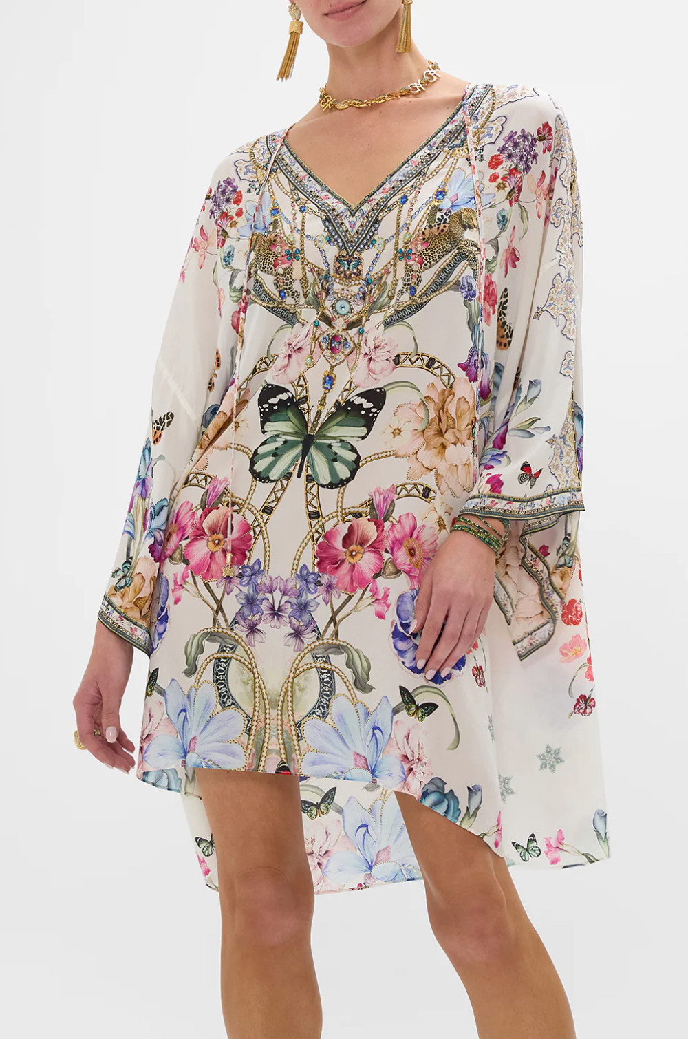 Camilla V Neck Short Kaftan With Ties - Monserrate Magic