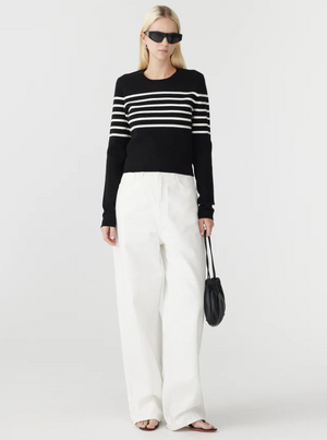 Bassike Fine Rib Stripe Knit - Black/White Stripe