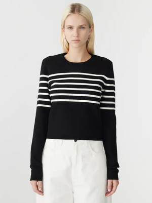 Bassike Fine Rib Stripe Knit - Black/White Stripe