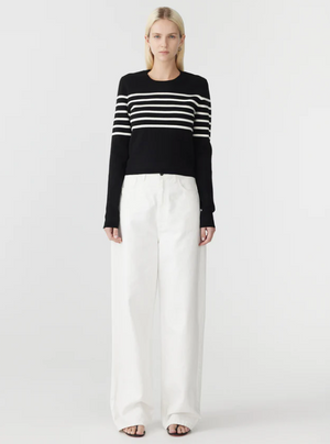 Bassike Fine Rib Stripe Knit - Black/White Stripe