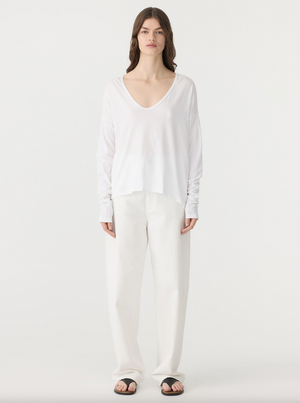 Bassike V Neck Circle L/S T.Shirt - White
