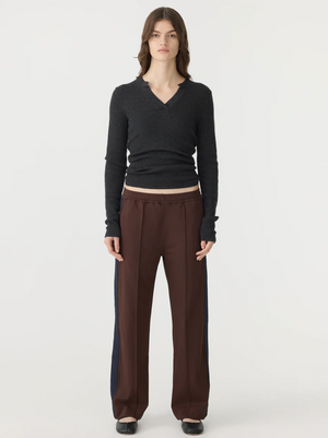 Bassike Twill Stripe Detail Pant - Carob/Ink