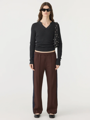Bassike Twill Stripe Detail Pant - Carob/Ink