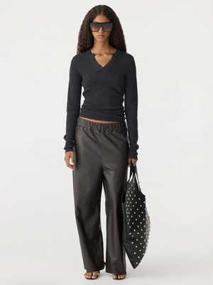 Bassike Superfine Rib V Neck Knit - Dark Charcoal