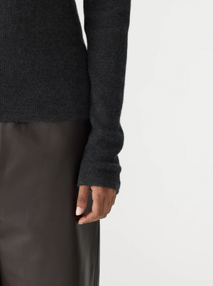 Bassike Superfine Rib V Neck Knit - Dark Charcoal