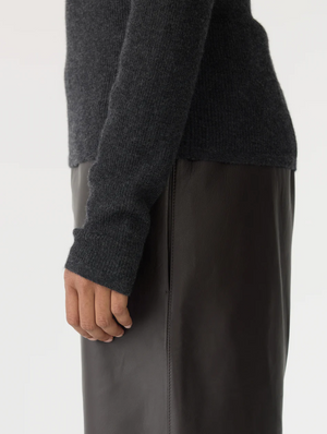 Bassike Superfine Rib V Neck Knit - Dark Charcoal