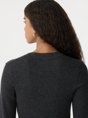 Bassike Superfine Rib V Neck Knit - Dark Charcoal