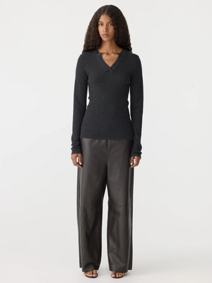 Bassike Superfine Rib V Neck Knit - Dark Charcoal