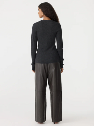 Bassike Superfine Rib V Neck Knit - Dark Charcoal
