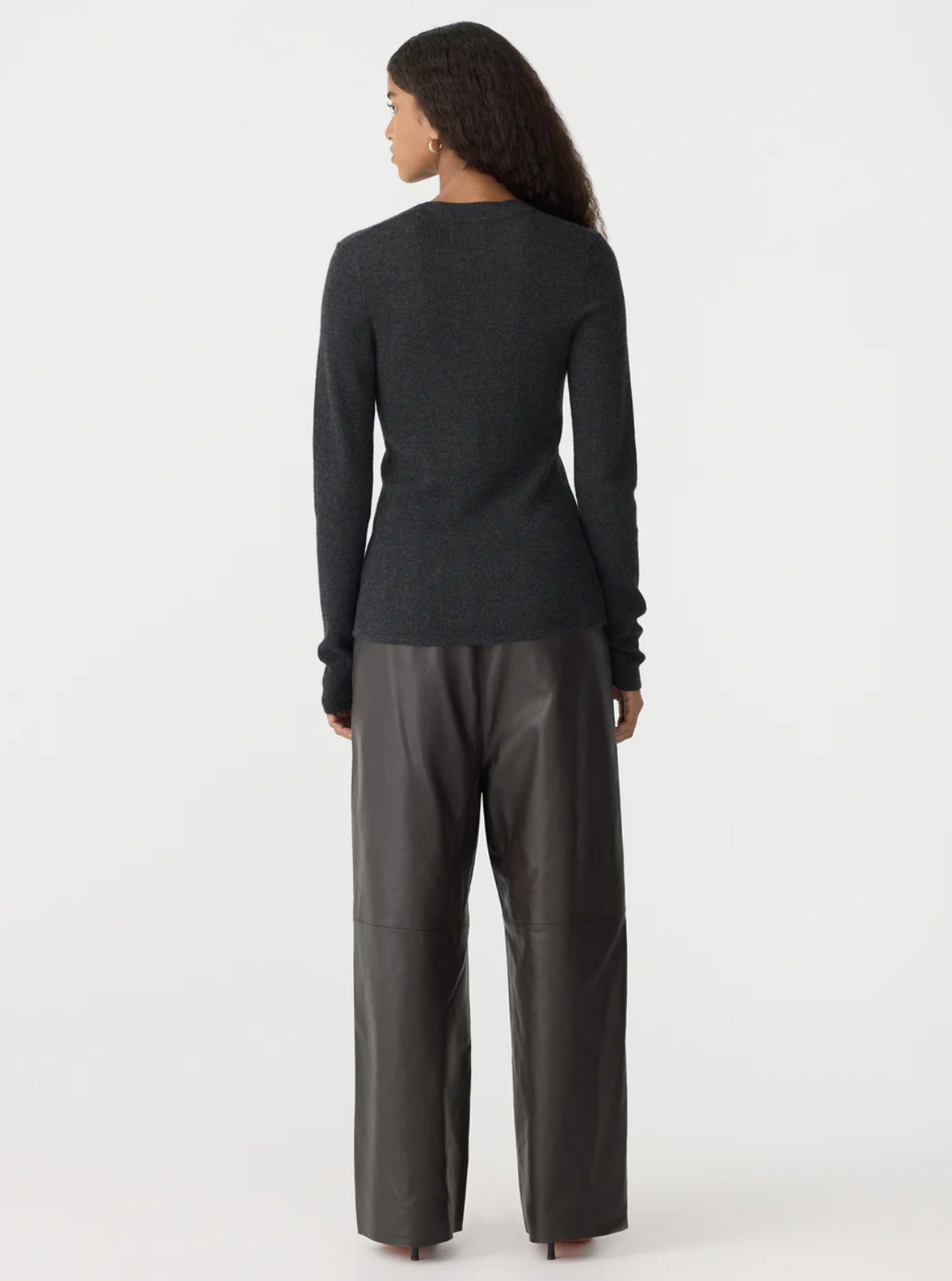 Bassike Superfine Rib V Neck Knit - Dark Charcoal