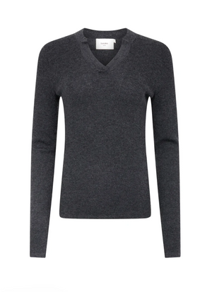 Bassike Superfine Rib V Neck Knit - Dark Charcoal