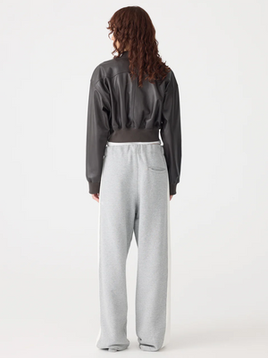 Bassike Fleece Stripe Detail Trackpant - Grey Marle
