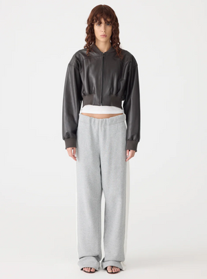 Bassike Fleece Stripe Detail Trackpant - Grey Marle