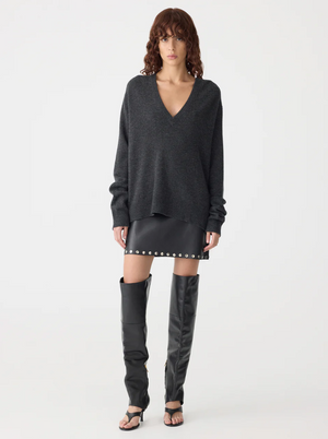Bassike Low V-Neck Slouch Knit - Dark Charcoal