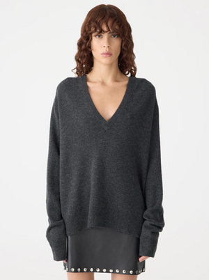 Bassike Low V-Neck Slouch Knit - Dark Charcoal