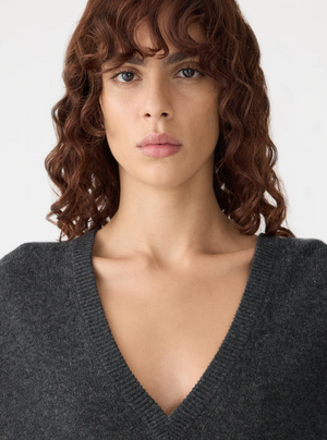 Bassike Low V-Neck Slouch Knit - Dark Charcoal
