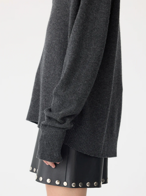 Bassike Low V-Neck Slouch Knit - Dark Charcoal