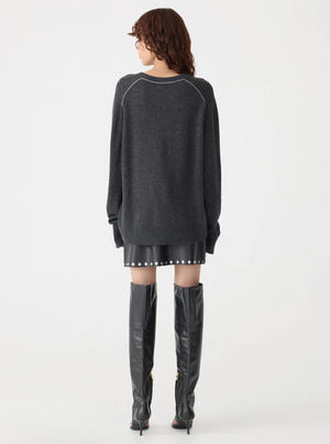 Bassike Low V-Neck Slouch Knit - Dark Charcoal