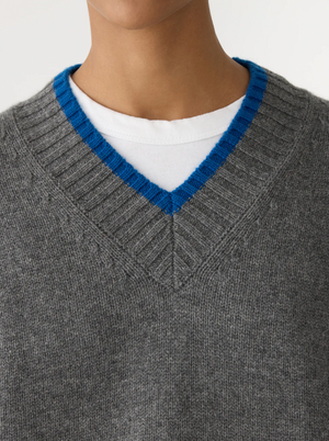 Bassike Contrast Stripe Knitted Vest - Dark Charcoal/Cobalt