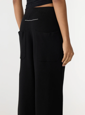 Bassike Wide Leg Athletic Cotton Pant - Black