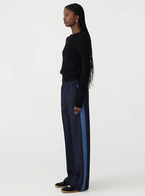 Bassike Twill Stripe Detail Pant - Ink/Marine Blue