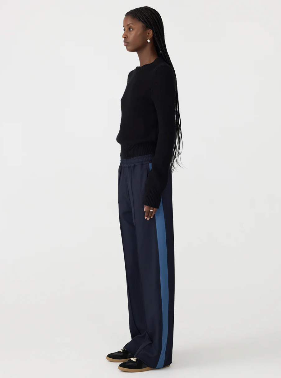 Bassike Twill Stripe Detail Pant - Ink/Marine Blue