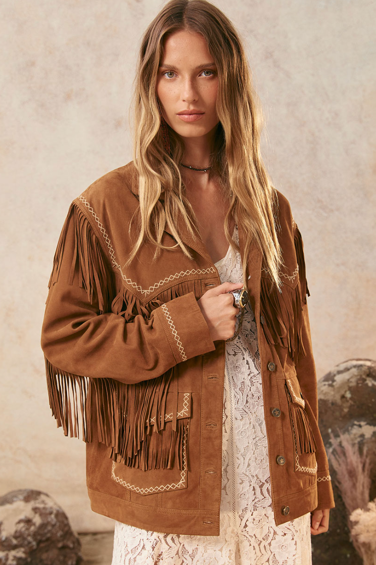 PRE ORDER - Spell Fearless Heart Suede fringe Jacket - Vintage Tan - PRE ORDER