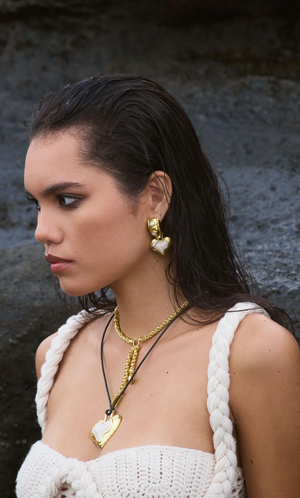 Mountain & Moon Elena Earrings - Gold Pearl
