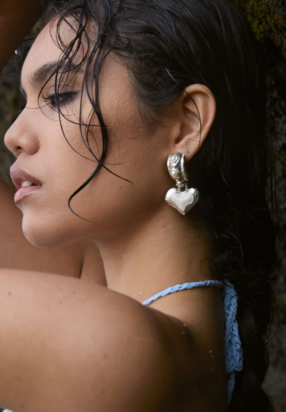 Mountain & Moon Elena Earrings - Silver Pearl