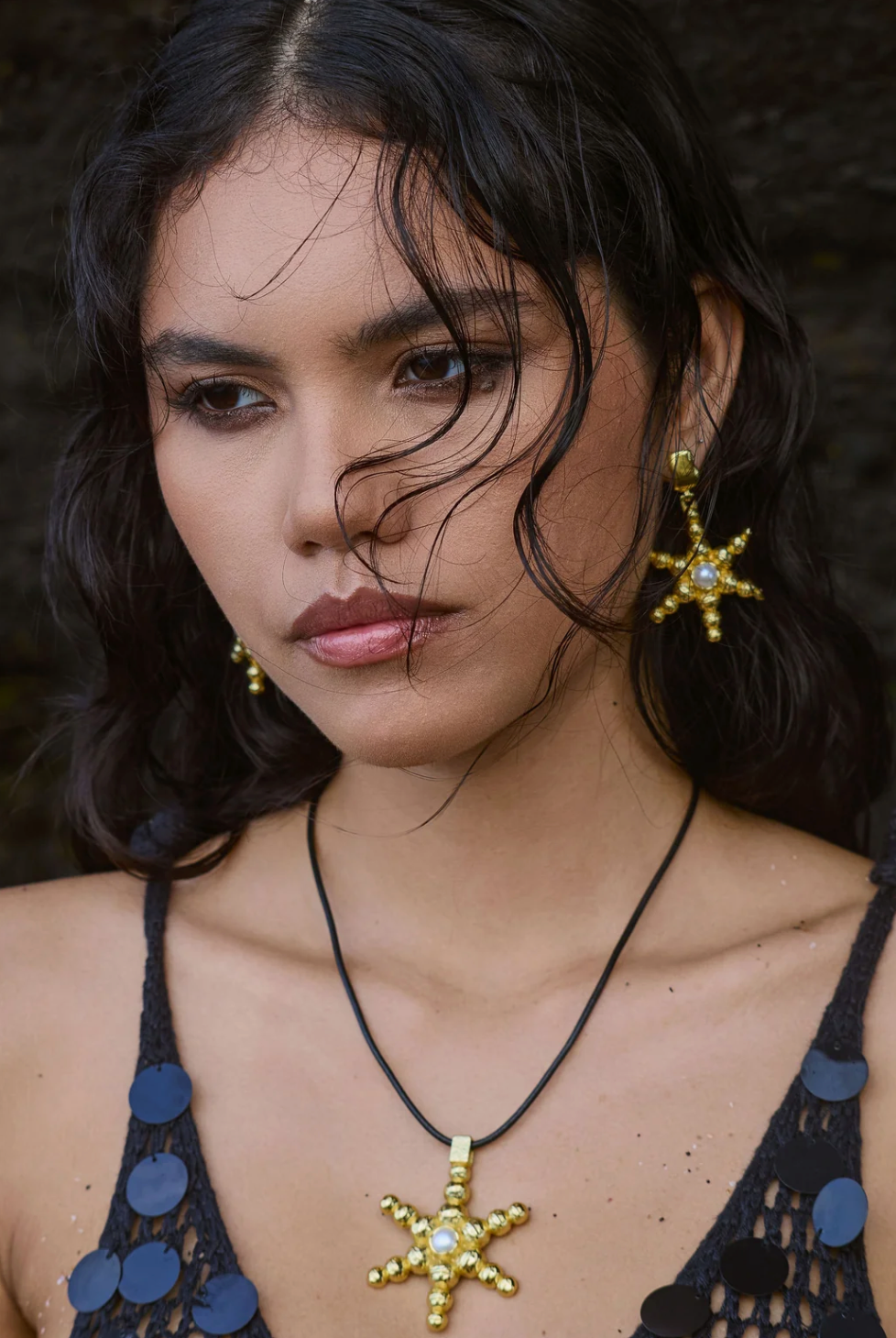 Mountain & Moon Atlas Necklace Gold Pearl