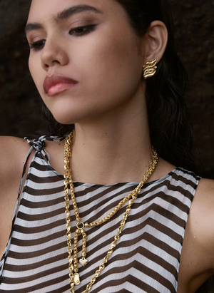 Mountain & Moon Demi Earrings - Gold White CZ
