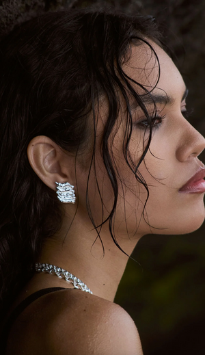 Mountain & Moon Demi Earrings - Silver White CZ