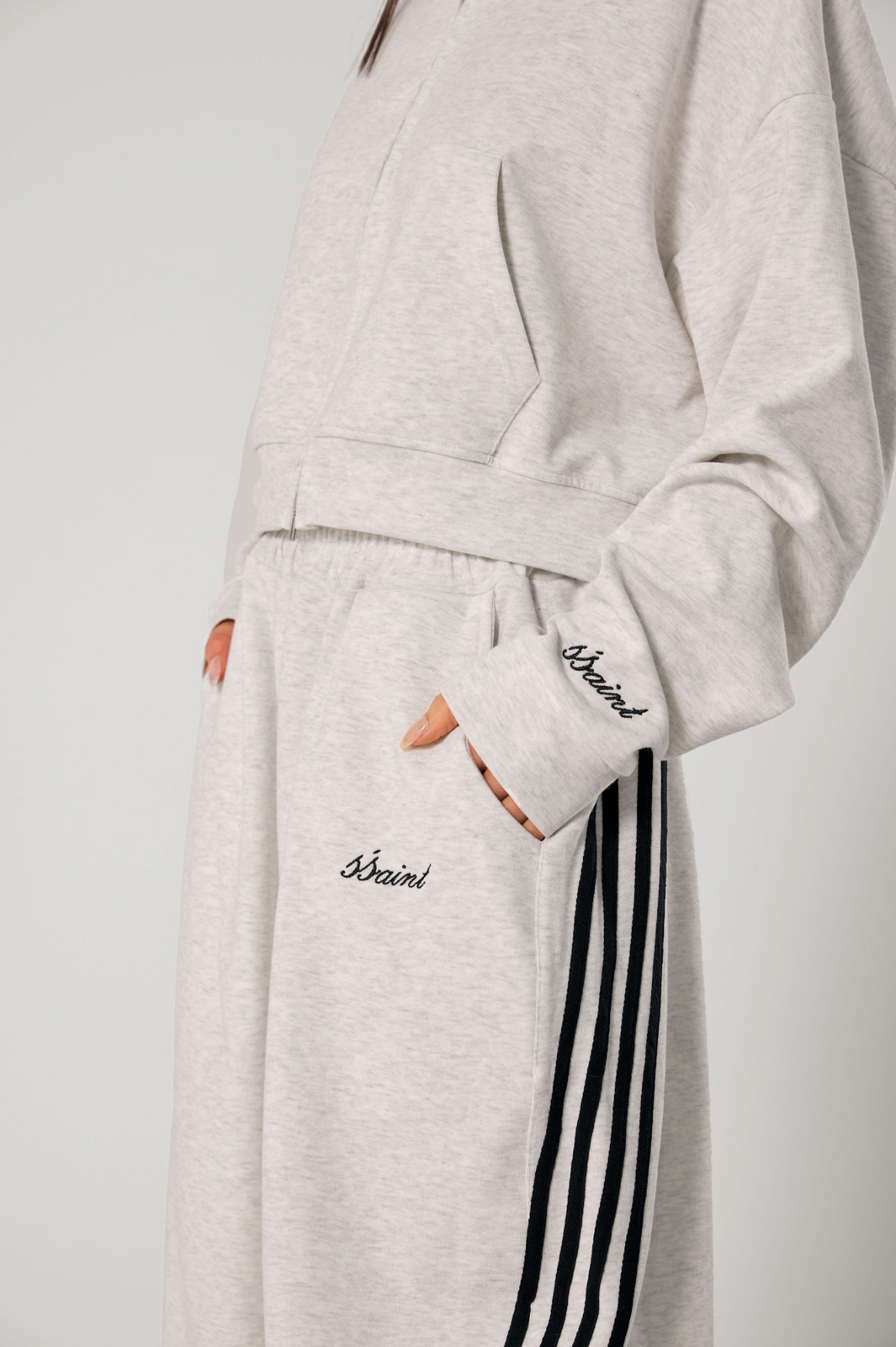 Ssaint Cropped Hoodie - Grey