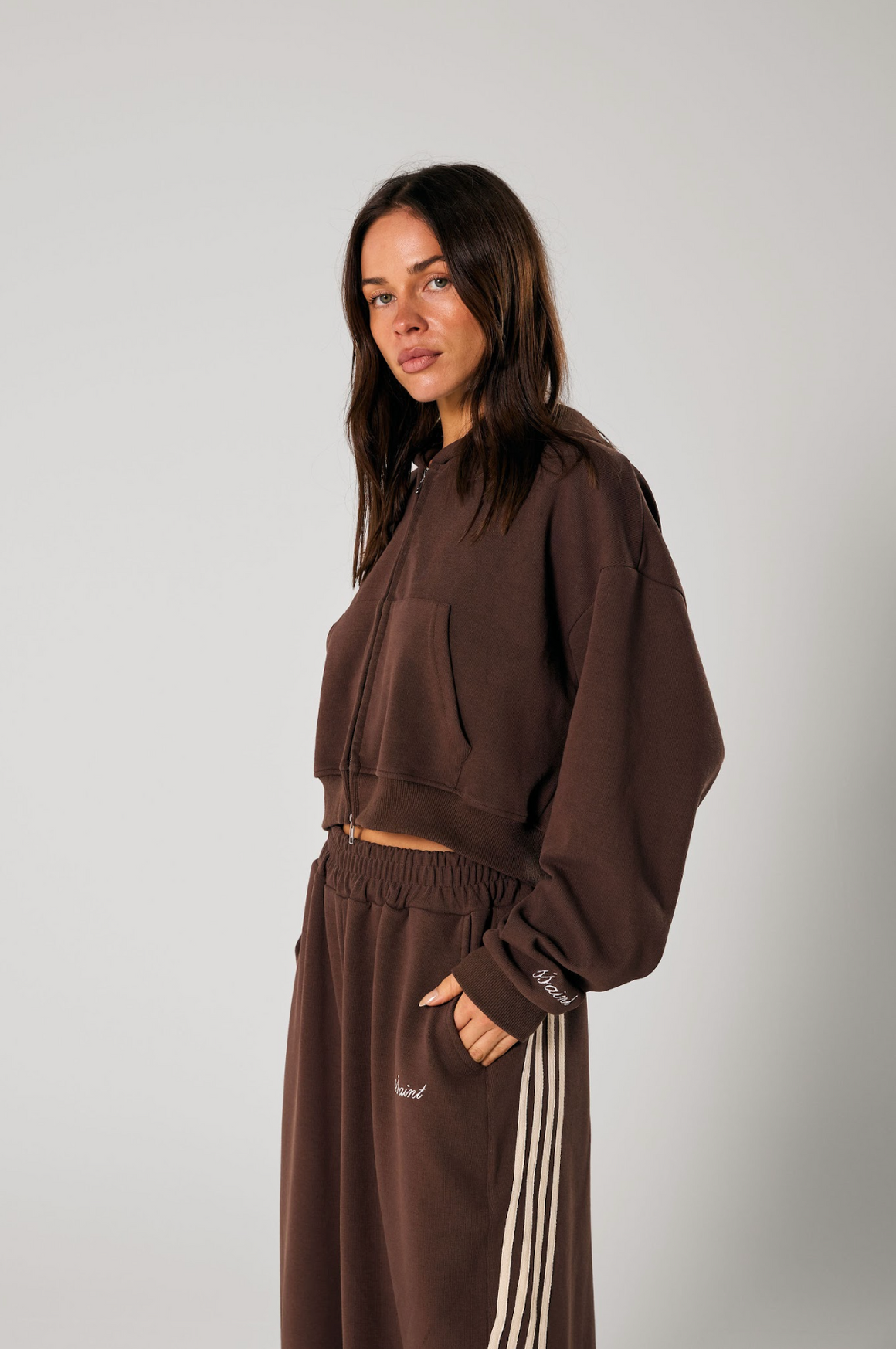 Ssaint Cropped Hoodie - Brown