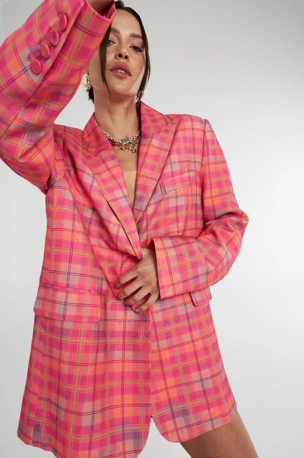 Summi Summi Oversized Blazer - Neon Plaid