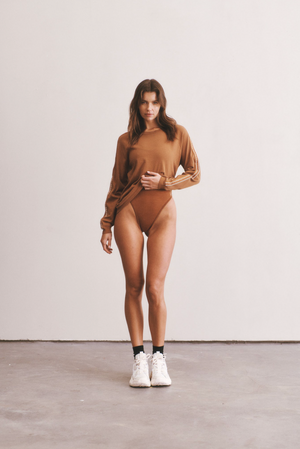 Nagnata Houndstooth Wool Bodysuit - Spice