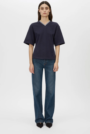 Camilla and Marc Aqui V Neck Monogram Tee - Midnight Navy