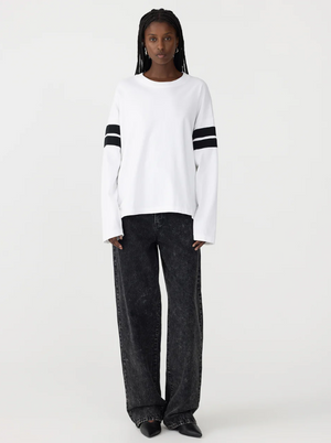 Bassike Boxy Rib Insert L/S T.Shirt - White/Black