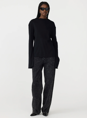 Bassike Rib Raised Neck L/S T.Shirt - Black