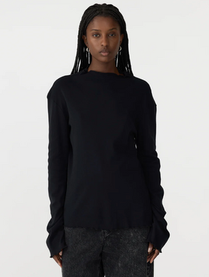 Bassike Rib Raised Neck L/S T.Shirt - Black