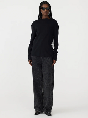 Bassike Rib Raised Neck L/S T.Shirt - Black