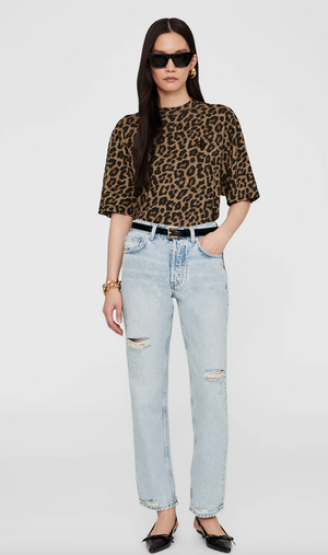 Anine Bing Avi Tee - Black and Brown Leopard
