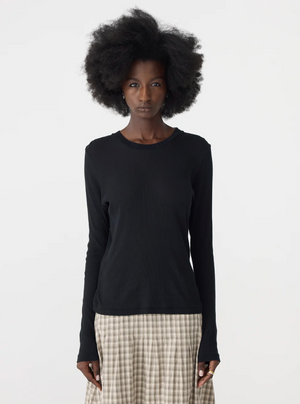 Bassike Sheer Rib L/S T-Shirt - Black
