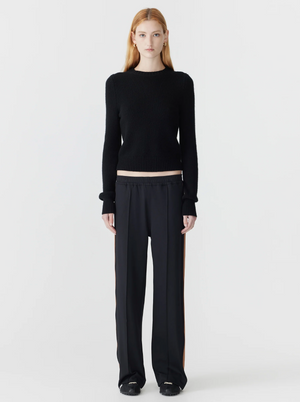 Bassike Twill Stripe Detail Pant - Black/Argan