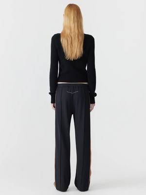 Bassike Twill Stripe Detail Pant - Black/Argan