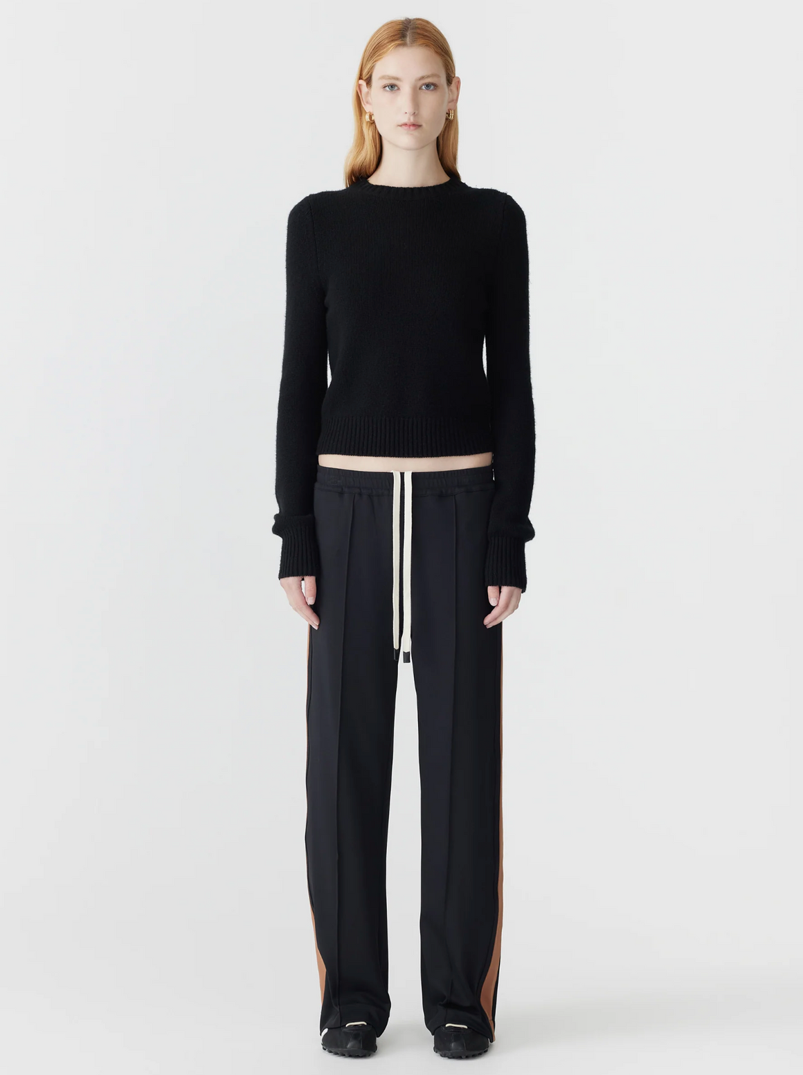 Bassike Twill Stripe Detail Pant - Black/Argan