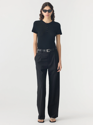 Bassike Sheer Rib Placket T-Shirt - Black