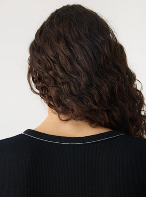 Bassike Sheer Rib Placket T-Shirt - Black
